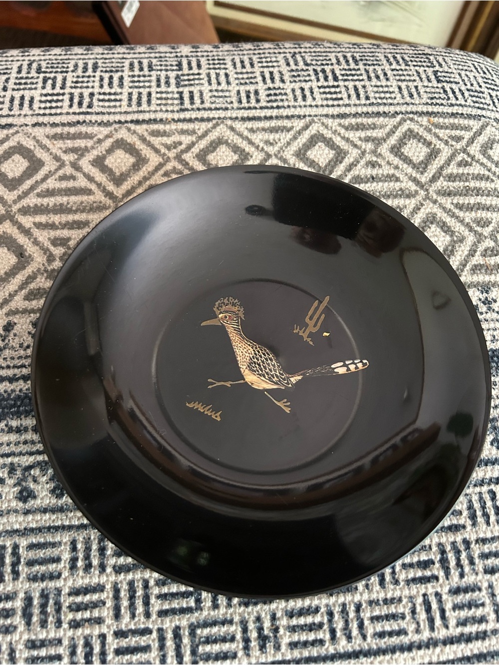 vintage Couroc of Monterey phenolic resin bowl w/ hand-inlaid roadrunner design